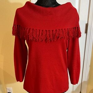 Elegant Red Women's Sweater with Fringe Detail